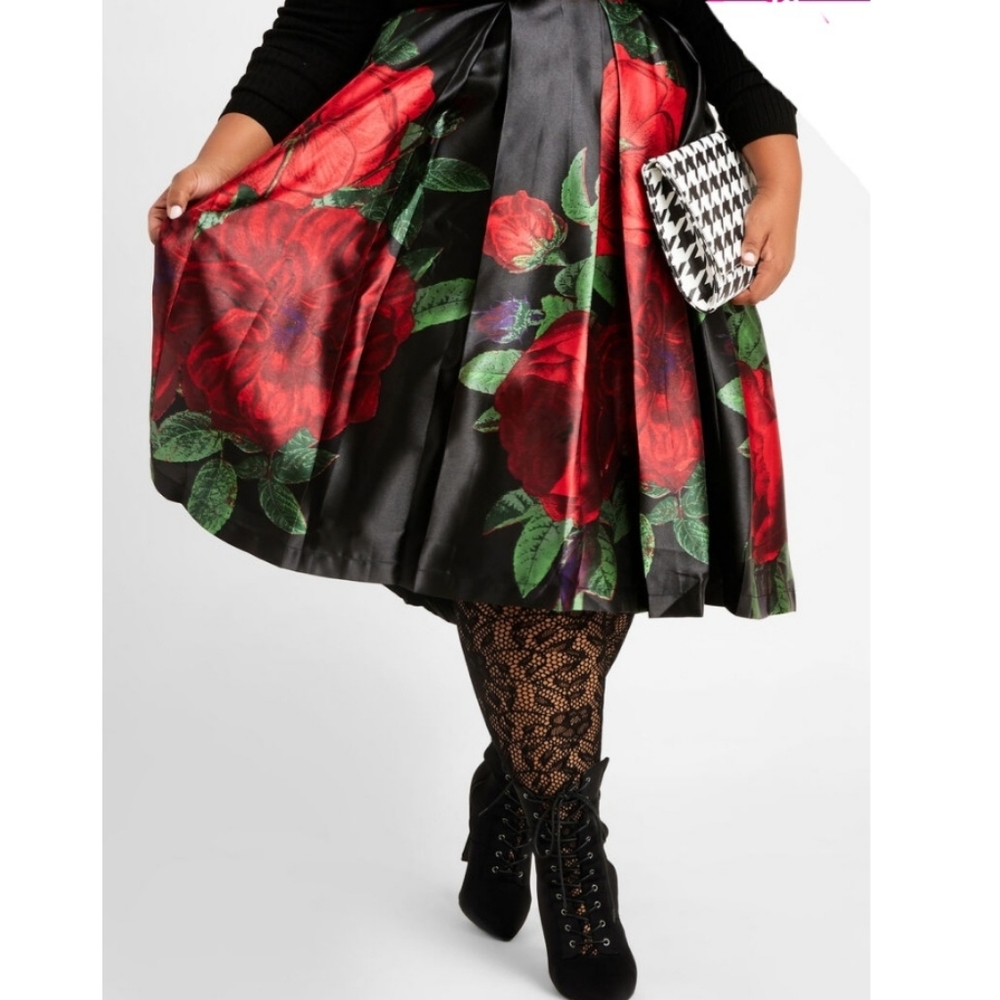 NWT Ashley Stewart Black Floral Satin Skirt Size 2X